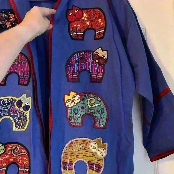 Vintage Patchington Cat Long Sleeve Silk Trim Sweater Jacket Size XS - Picture 9 of 10